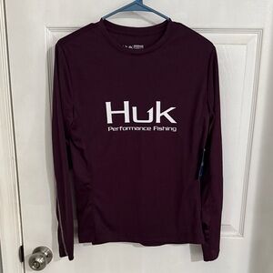 Huk Long-Sleeve Performance Fishing Shirt — Plum/Burgundy